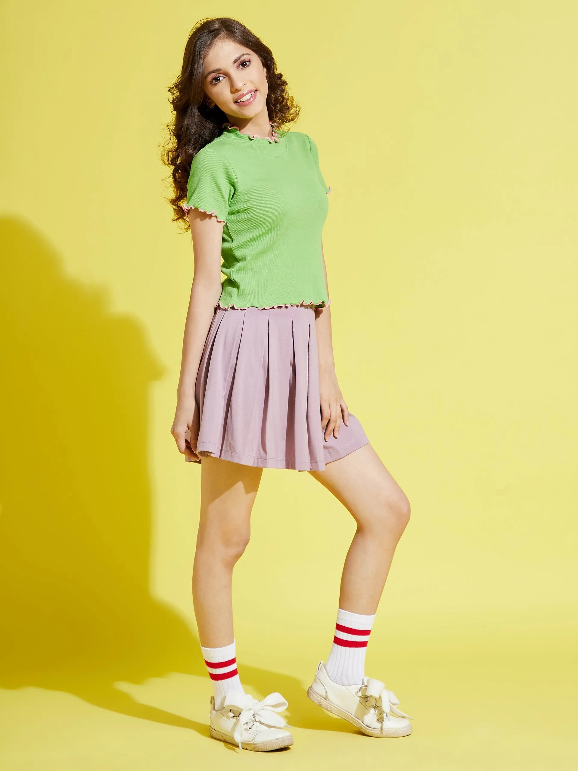 Girls Lavender Front Pleated Jersey Skirt