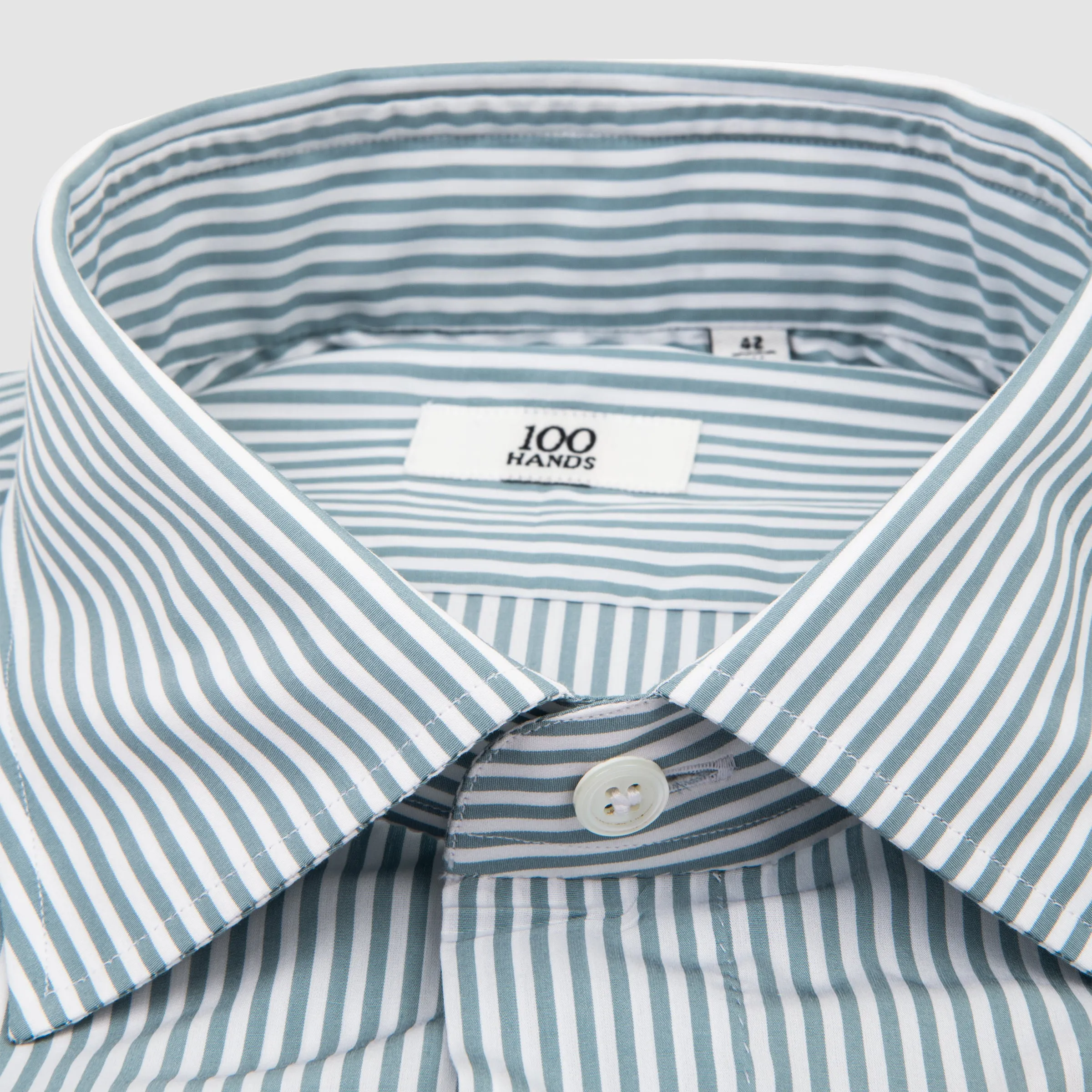 Green and White Striped Poplin Shirt