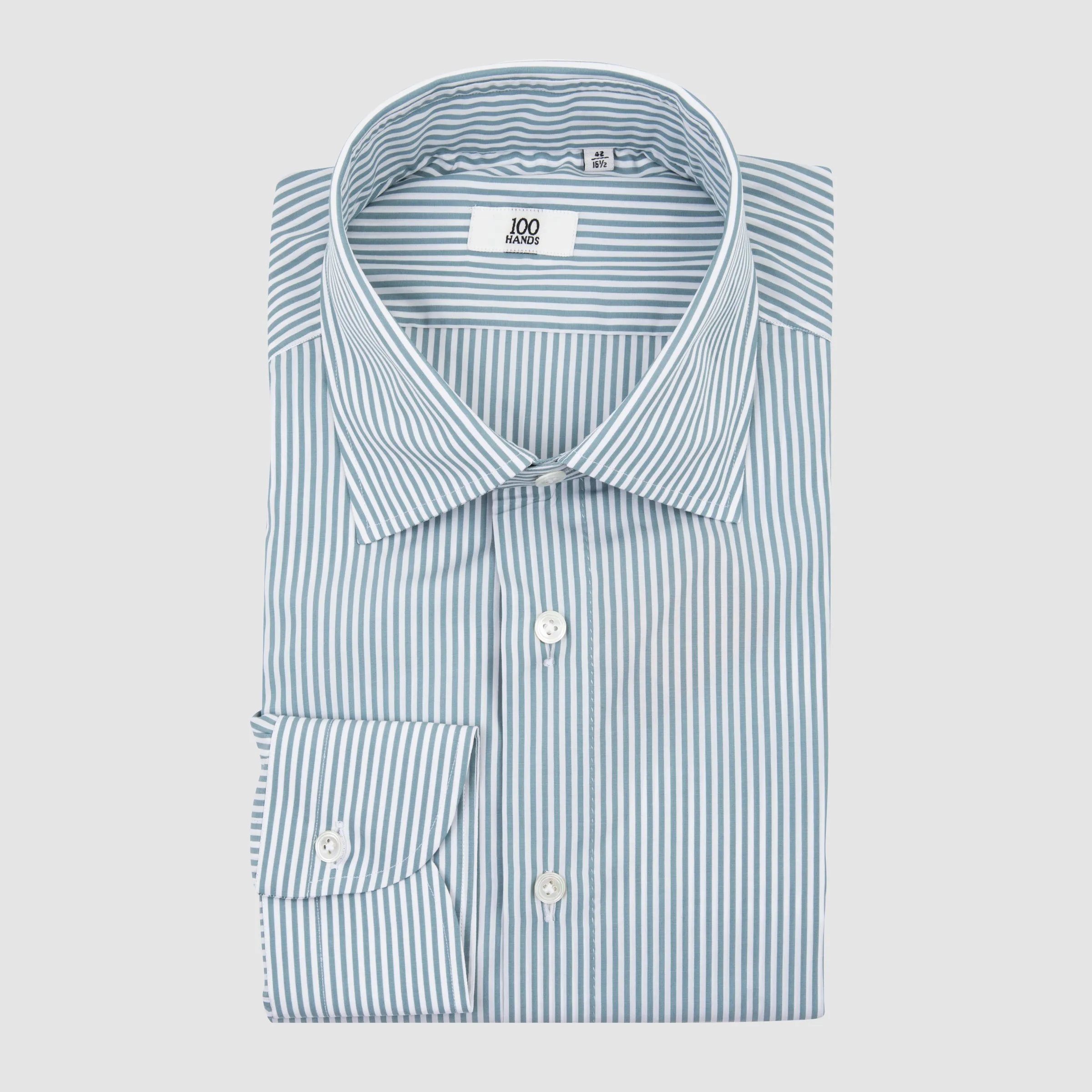Green and White Striped Poplin Shirt