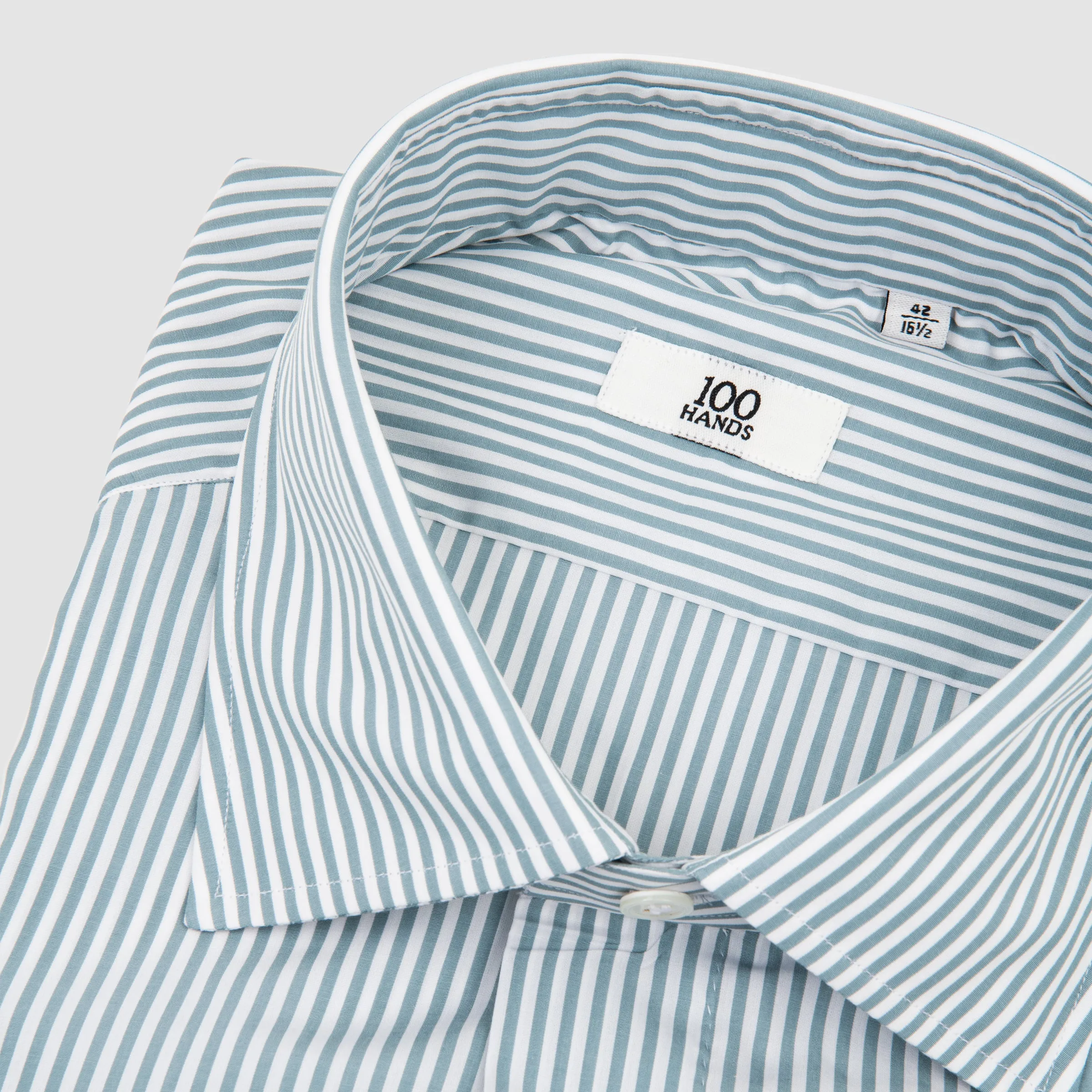 Green and White Striped Poplin Shirt