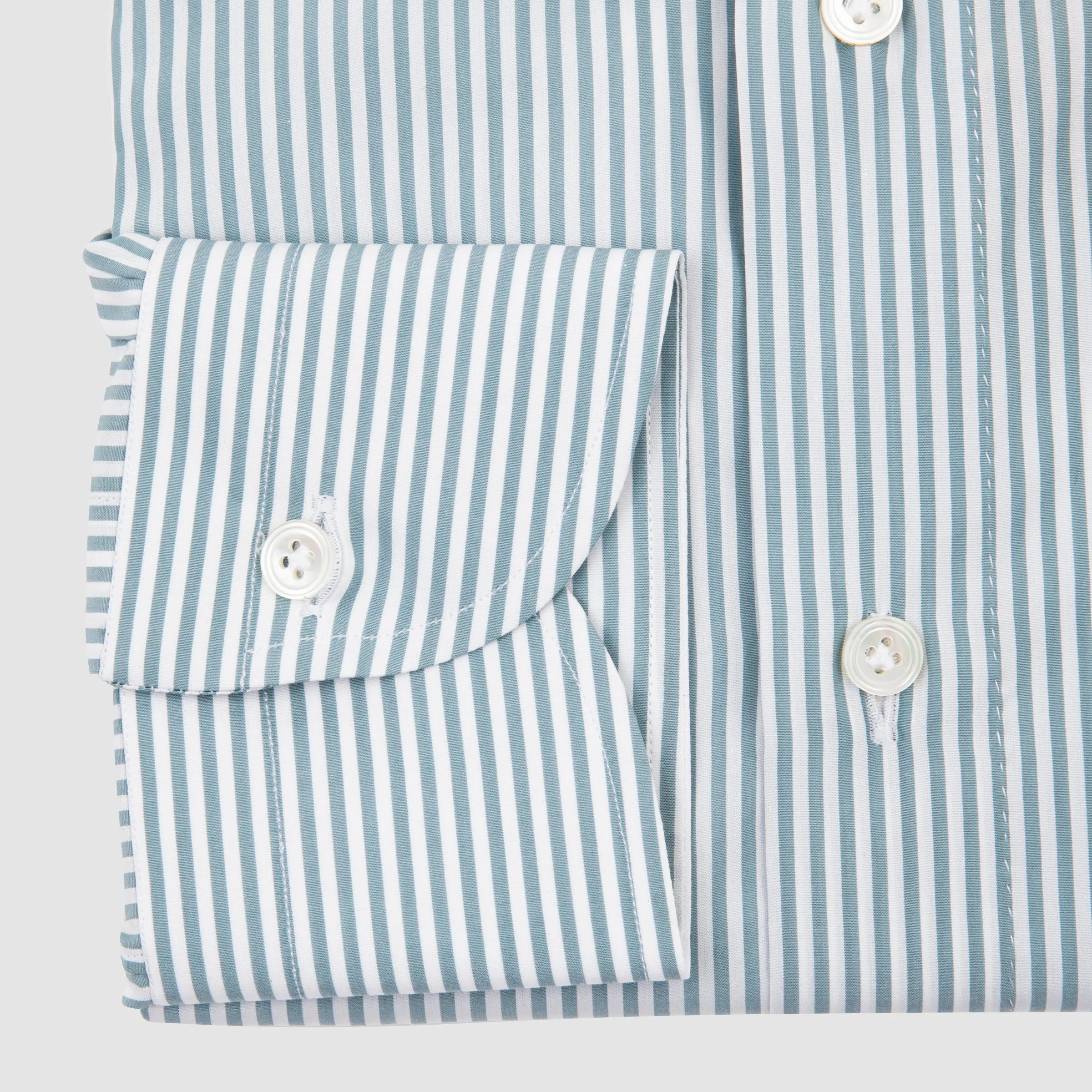 Green and White Striped Poplin Shirt