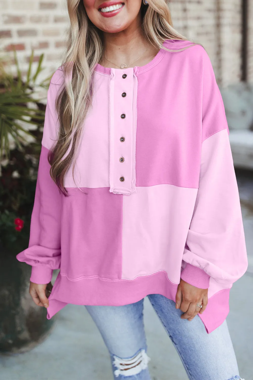 Henley High Low Oversize Sweatshirt
