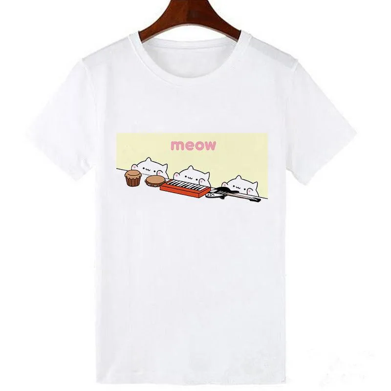 Horro Skull and Cat Femal Tshirt Top Tees kawai T-shirt