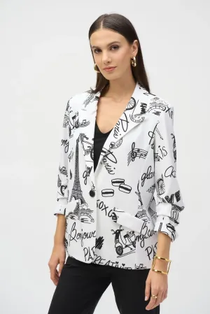 Joseph Ribkoff Vanilla and Black Abstract Print Single Breasted Blazer