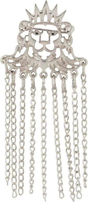 Knighthood Silver Crowned Lion Brooch with Hanging Chains for Men  Regal Lapel Pin for Suits and Coats