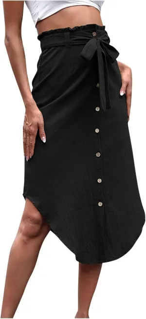Long Skirts for Women Casual Drawstring High Wasit Half Dress Comfy Irregular Hem Beach Skirts Party Dressy