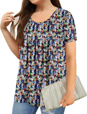 Magritta Womens Plus Size Tops Flowy Summer Blouses Short Sleeve Shirts Pleated Dressy Tunic Tops