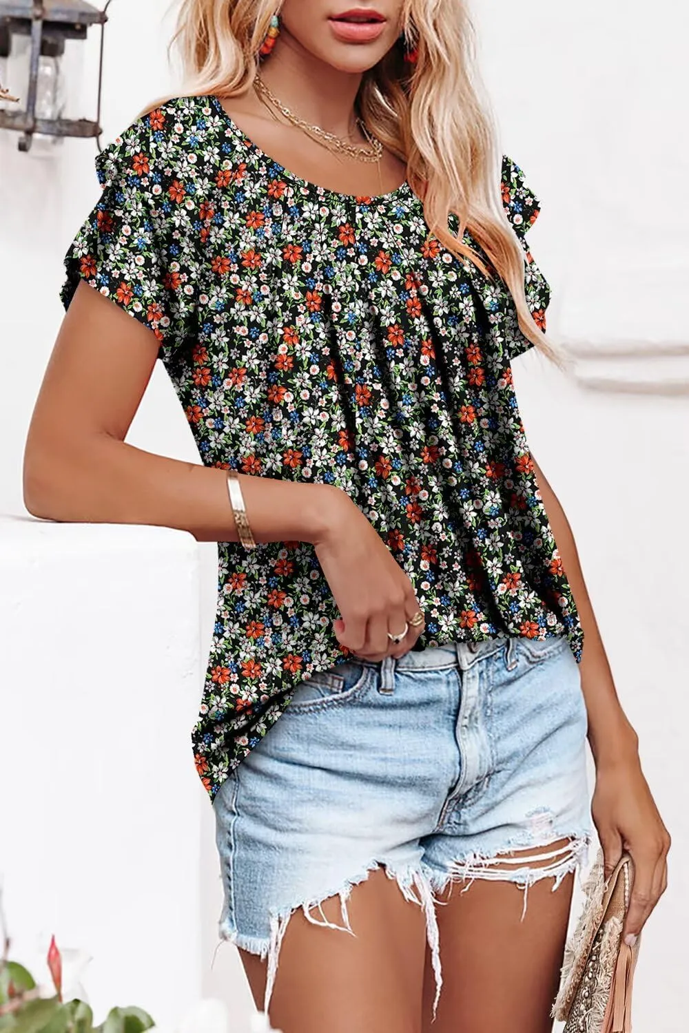 Magritta Women’s Shirts Dressy Casual Short Sleeve Blouses Loose Fit Pleated Front Summer Tunic Tops