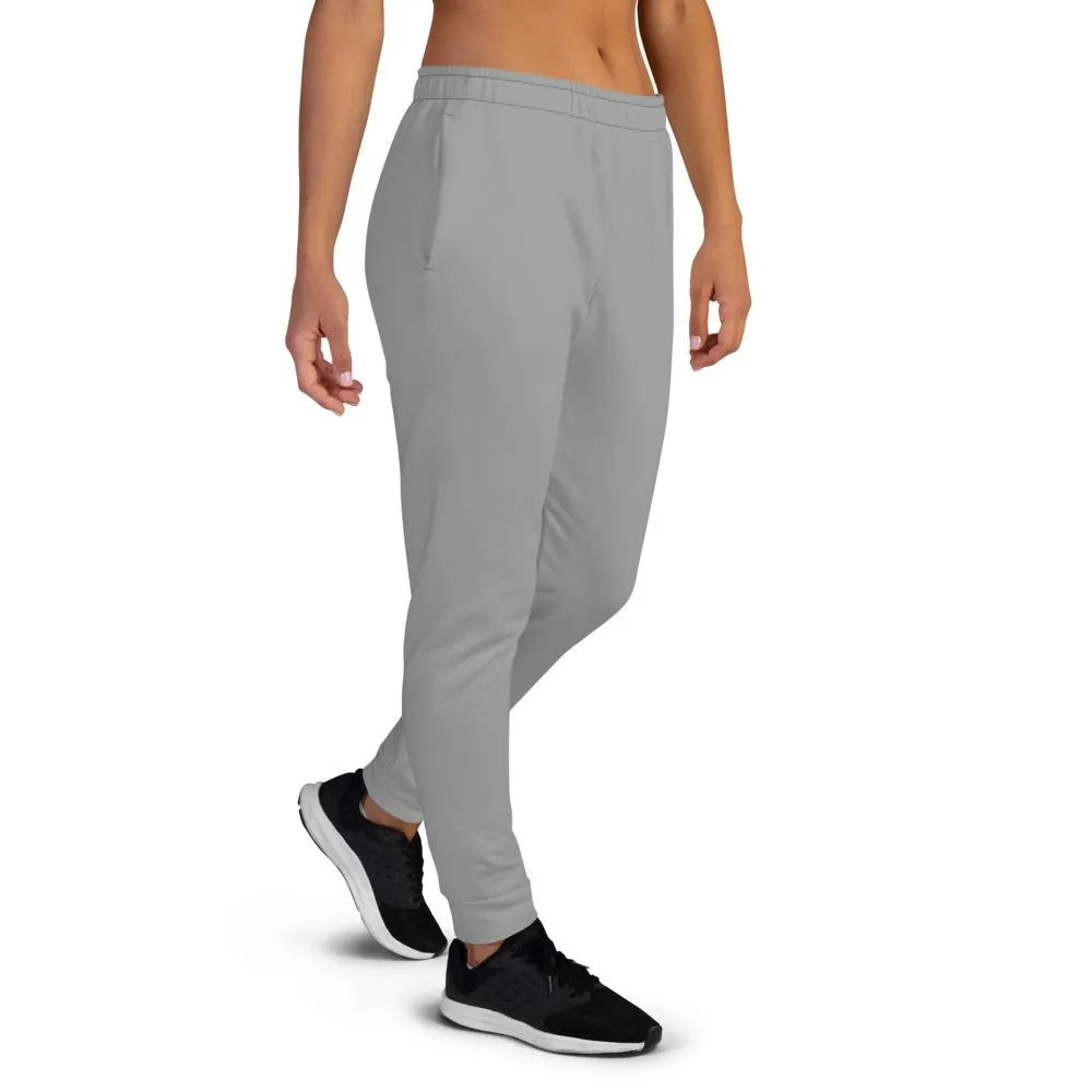 Medium Gray Women's Sweatpants, Solid Color Print Slim Fit Premium Ladies' Joggers-Made in EU