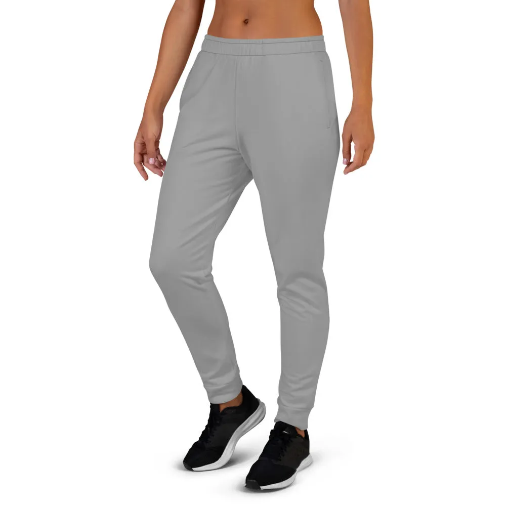 Medium Gray Women's Sweatpants, Solid Color Print Slim Fit Premium Ladies' Joggers-Made in EU