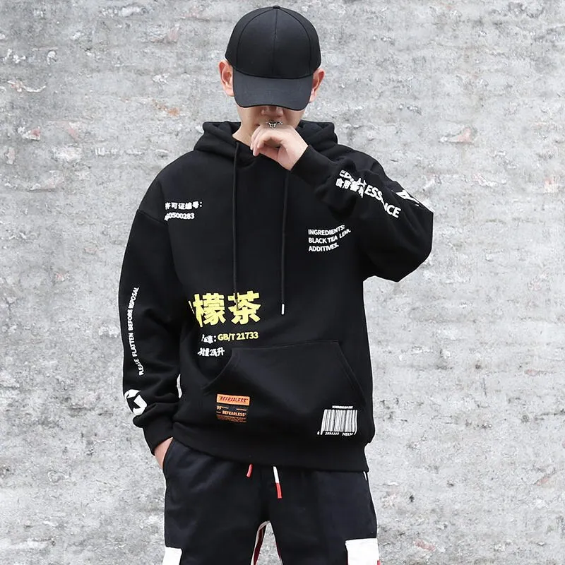 Men Hoodies Pullover fashion Streetwear LemonTea Print Deisgn Sweatshirt Hip Hop Autumn Winter Fleece Hoodie