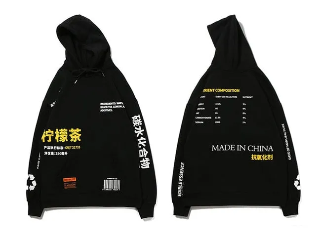 Men Hoodies Pullover fashion Streetwear LemonTea Print Deisgn Sweatshirt Hip Hop Autumn Winter Fleece Hoodie