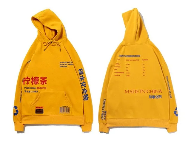 Men Hoodies Pullover fashion Streetwear LemonTea Print Deisgn Sweatshirt Hip Hop Autumn Winter Fleece Hoodie