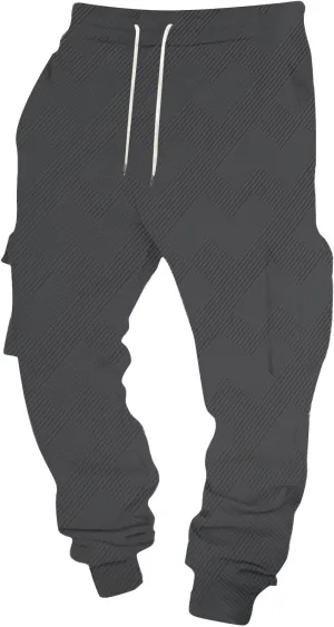 Men's Running Cargo Pants Wide Elastic Waist Pants with Multi-Pocket Relaxed Drawstring Comfy Trousers