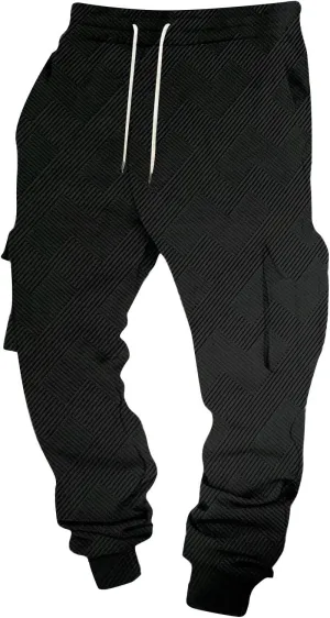Men's Running Cargo Pants Wide Elastic Waist Pants with Multi-Pocket Relaxed Drawstring Comfy Trousers