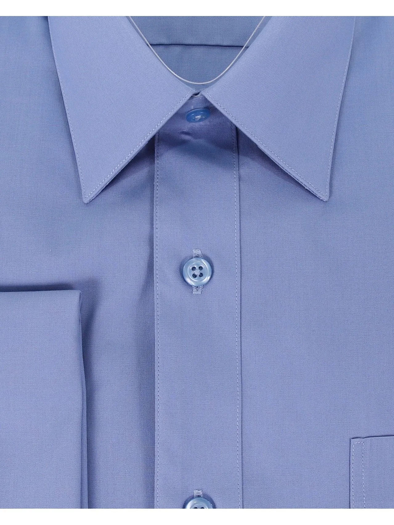 Mens Solid Blue Regular Fit Spread Collar French Cuff Dress Shirt