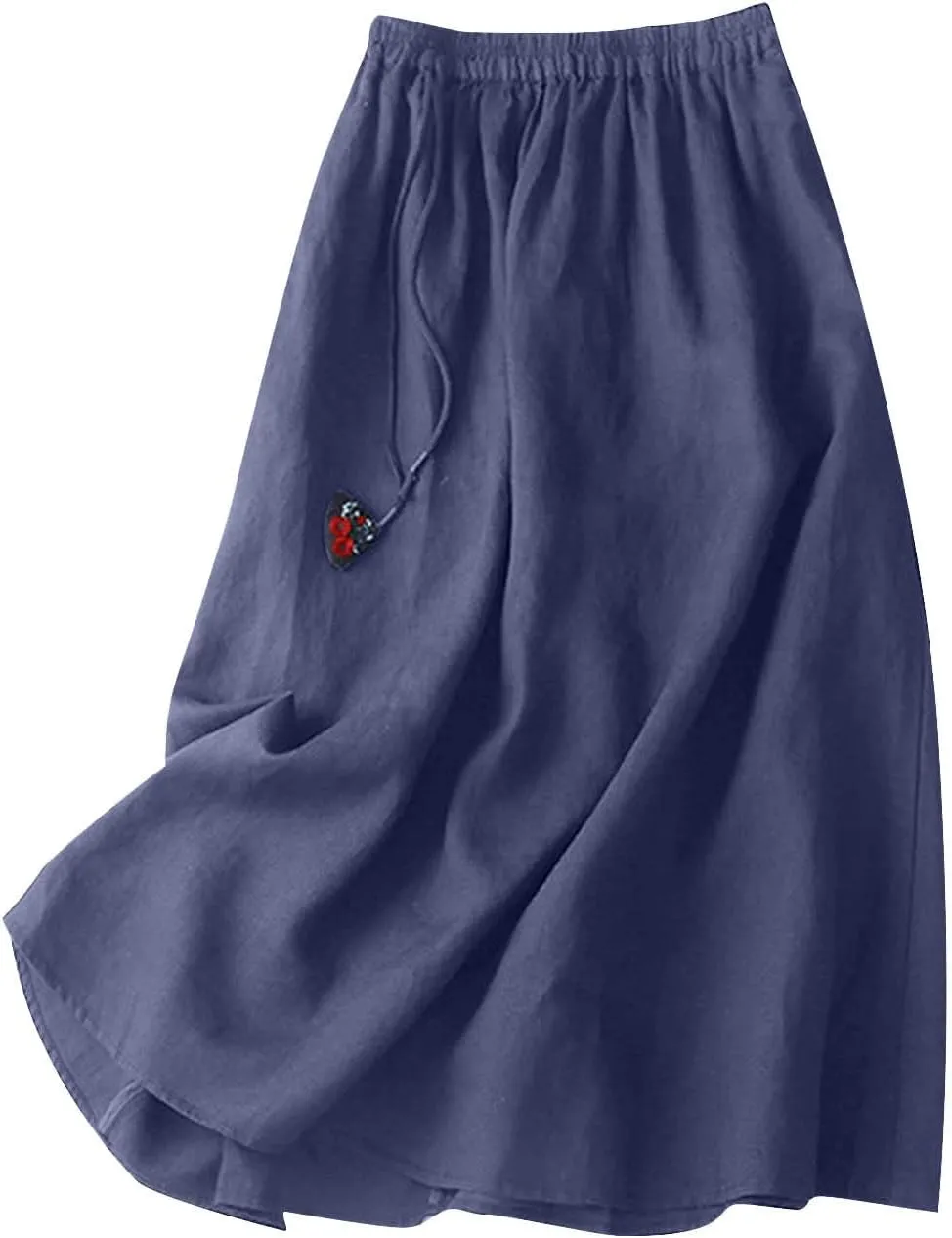 Midi Skirts for Women Stretchy Waist Belt Flowy Swing Skirt Casual Solid Color Knee Length Skirts with Zip Pockets