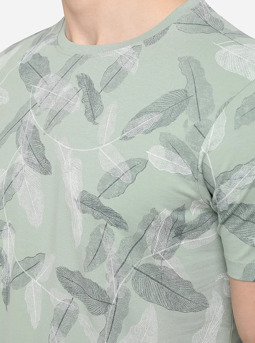 Mint Printed Slim Fit T-Shirt | JadeBlue
