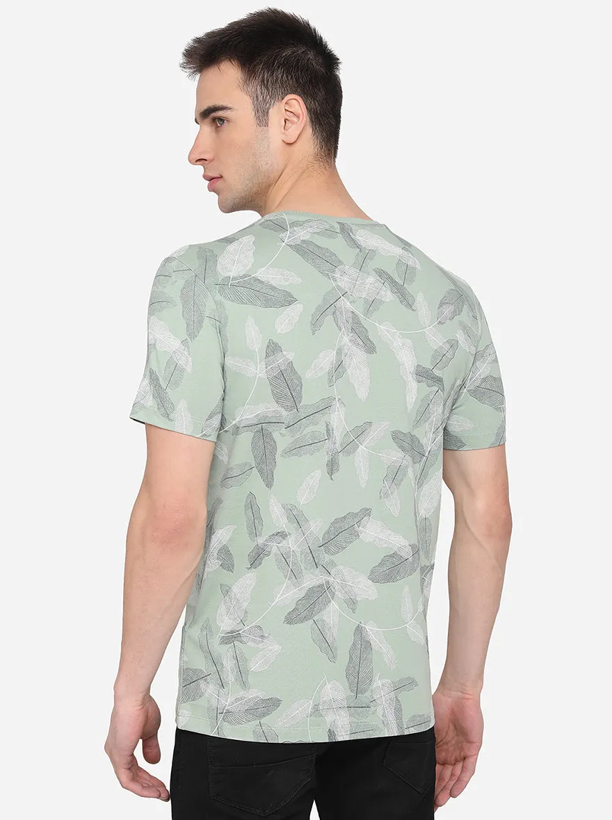 Mint Printed Slim Fit T-Shirt | JadeBlue