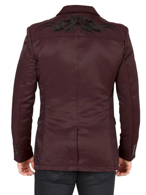 Modern Regular Fit Cut Fabric Whit Design Blazer - Wine