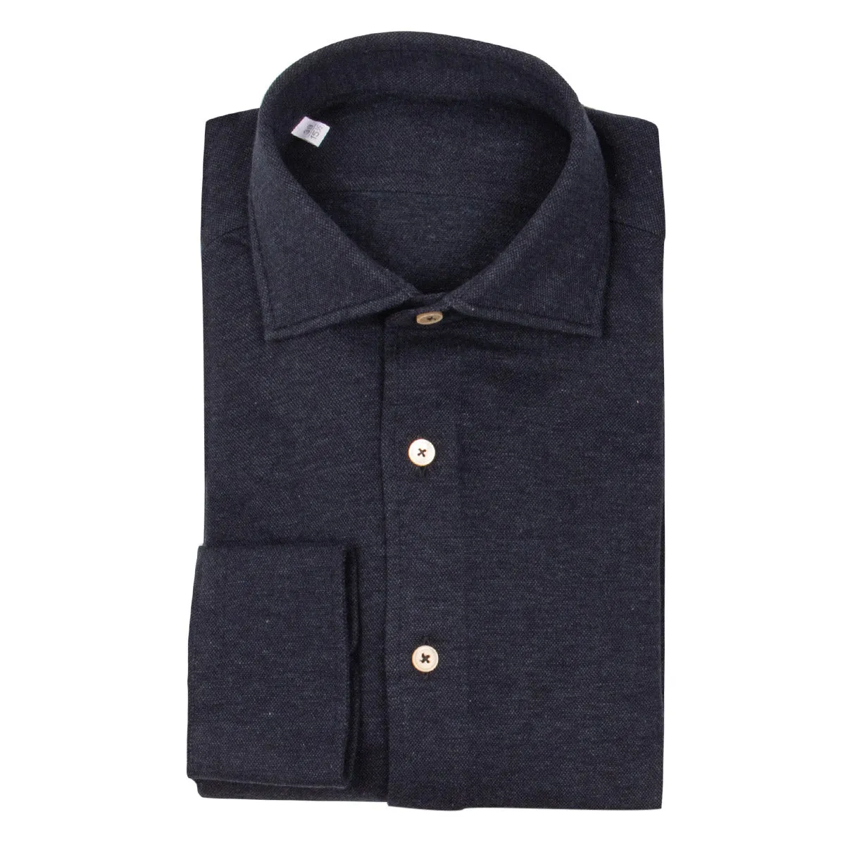 Navy Cotton & Cashmere Jersey Long Sleeve Shirt