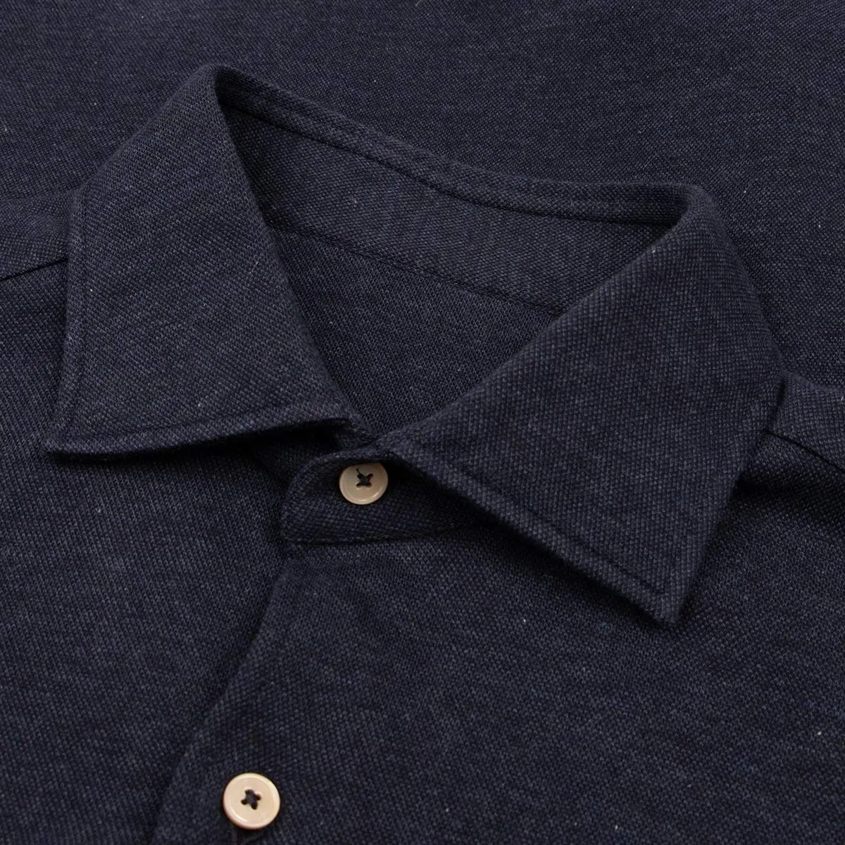 Navy Cotton & Cashmere Jersey Long Sleeve Shirt