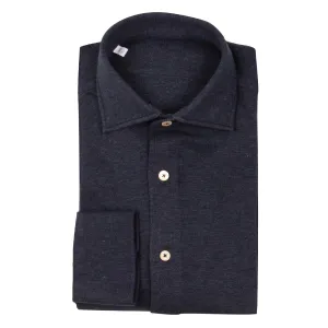 Navy Cotton & Cashmere Jersey Long Sleeve Shirt