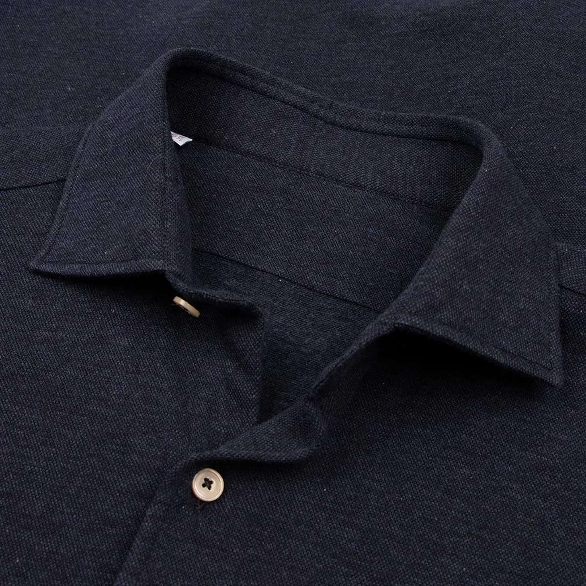 Navy Cotton & Cashmere Jersey Long Sleeve Shirt