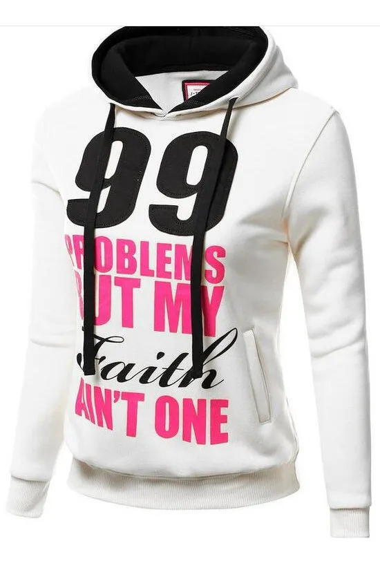 Number and Letters Print Drawstring Pocket Slim Hoodie
