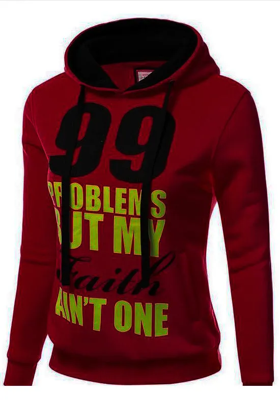 Number and Letters Print Drawstring Pocket Slim Hoodie