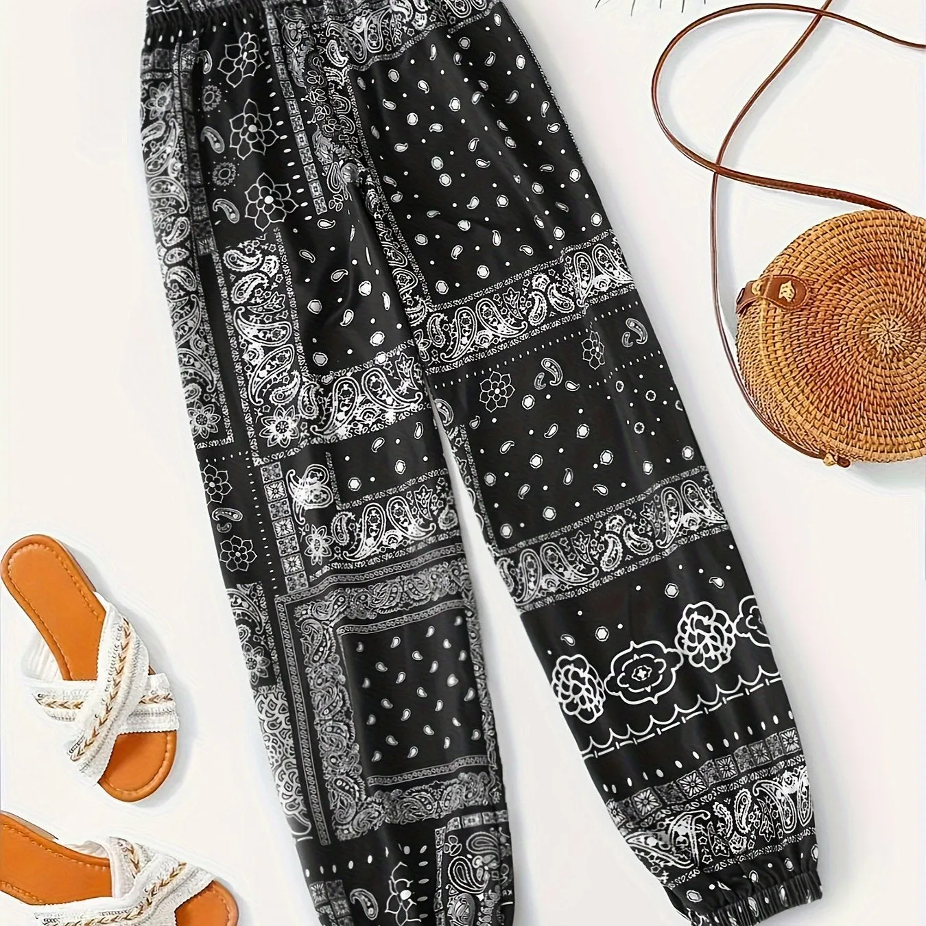 Paisley Paradise Jogger Pants - Stylish Elastic Waist Loose Fit - Perfect for Spring & Summer - Womens Fashion Essential