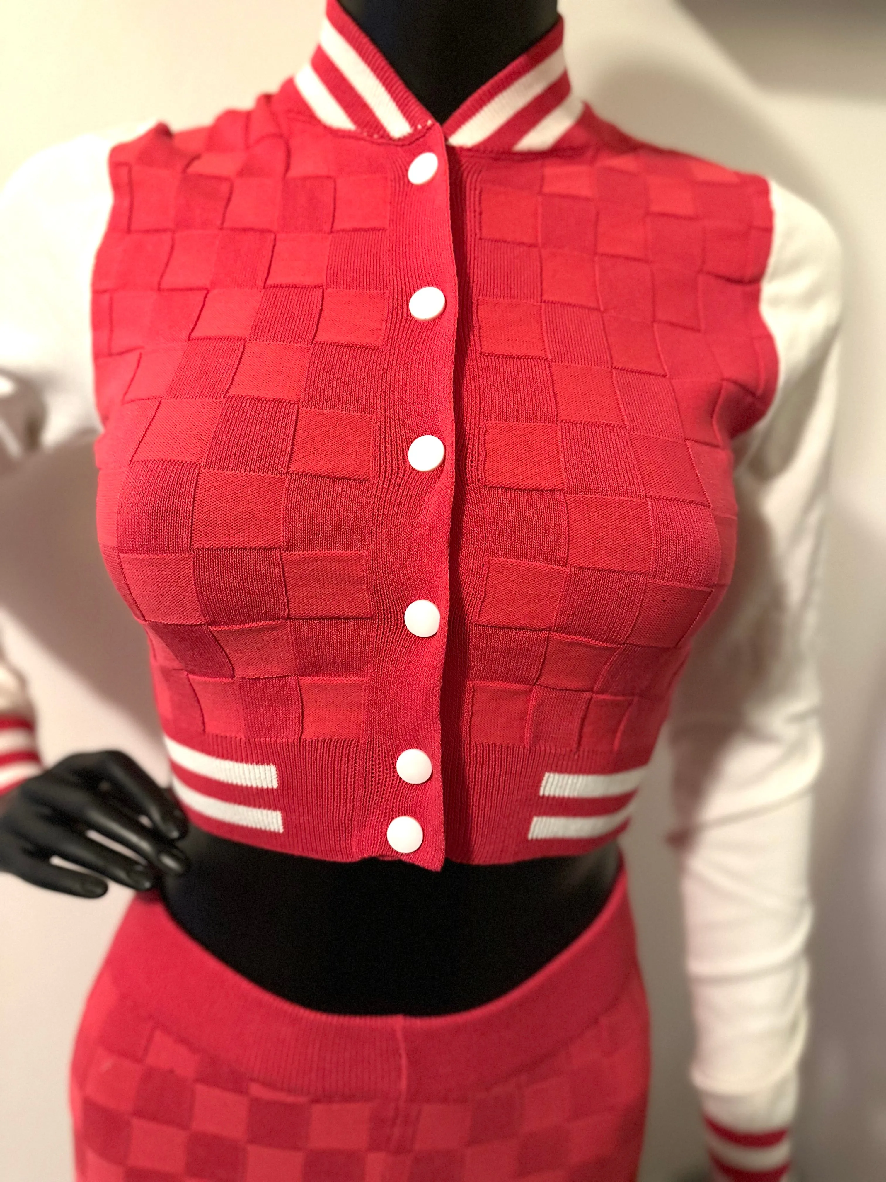Personal Preference 2-Piece Raspberry Knit Top and Bottom Matching Varsity Set