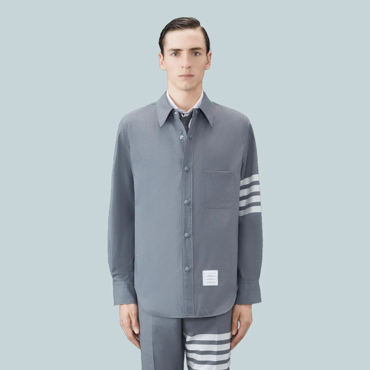 Plain Weave 4-Bar Shirt Jacket Grey
