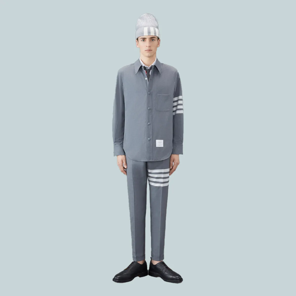 Plain Weave 4-Bar Shirt Jacket Grey