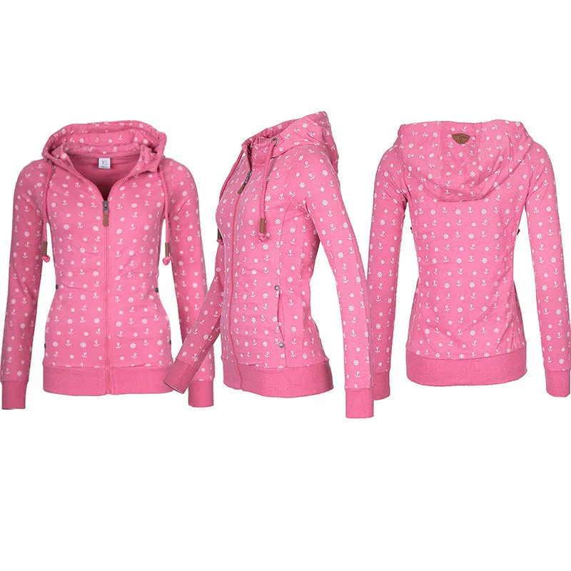 Pullover Drawstring Print Zipper Hoodie