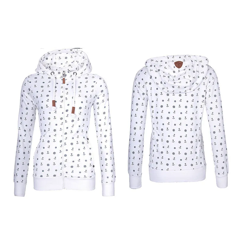 Pullover Drawstring Print Zipper Hoodie