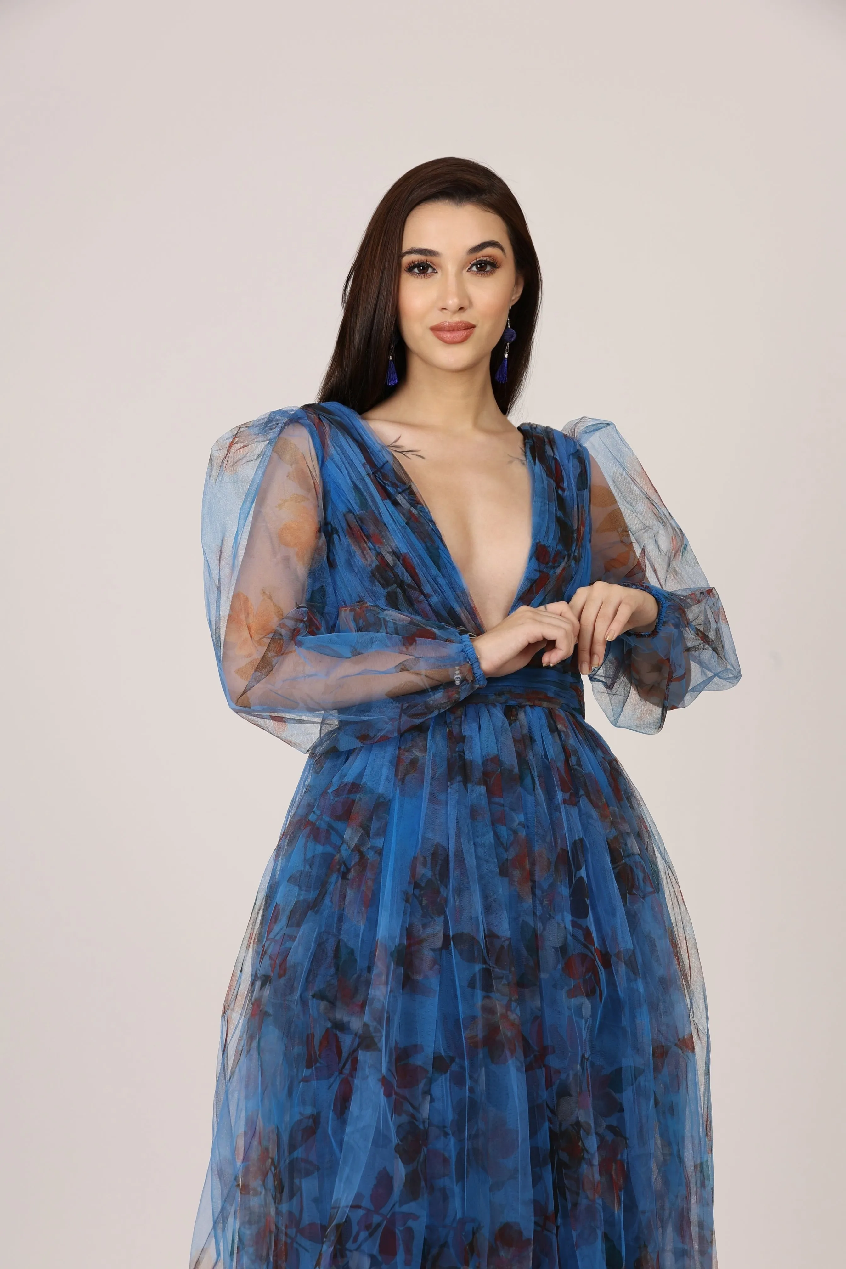 Quincy Midi Dress in Blue Floral