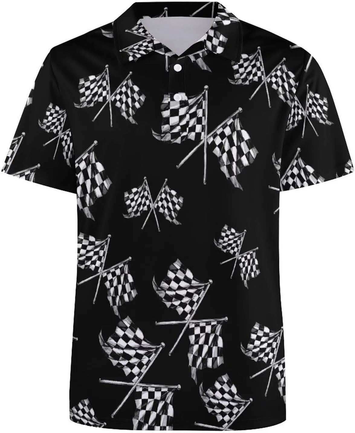 Racer Race Checkered Flags Women's Short Sleeve Polo Shirts Casual Collared T-Shirts Golf Shirts Sport Blouses Tops