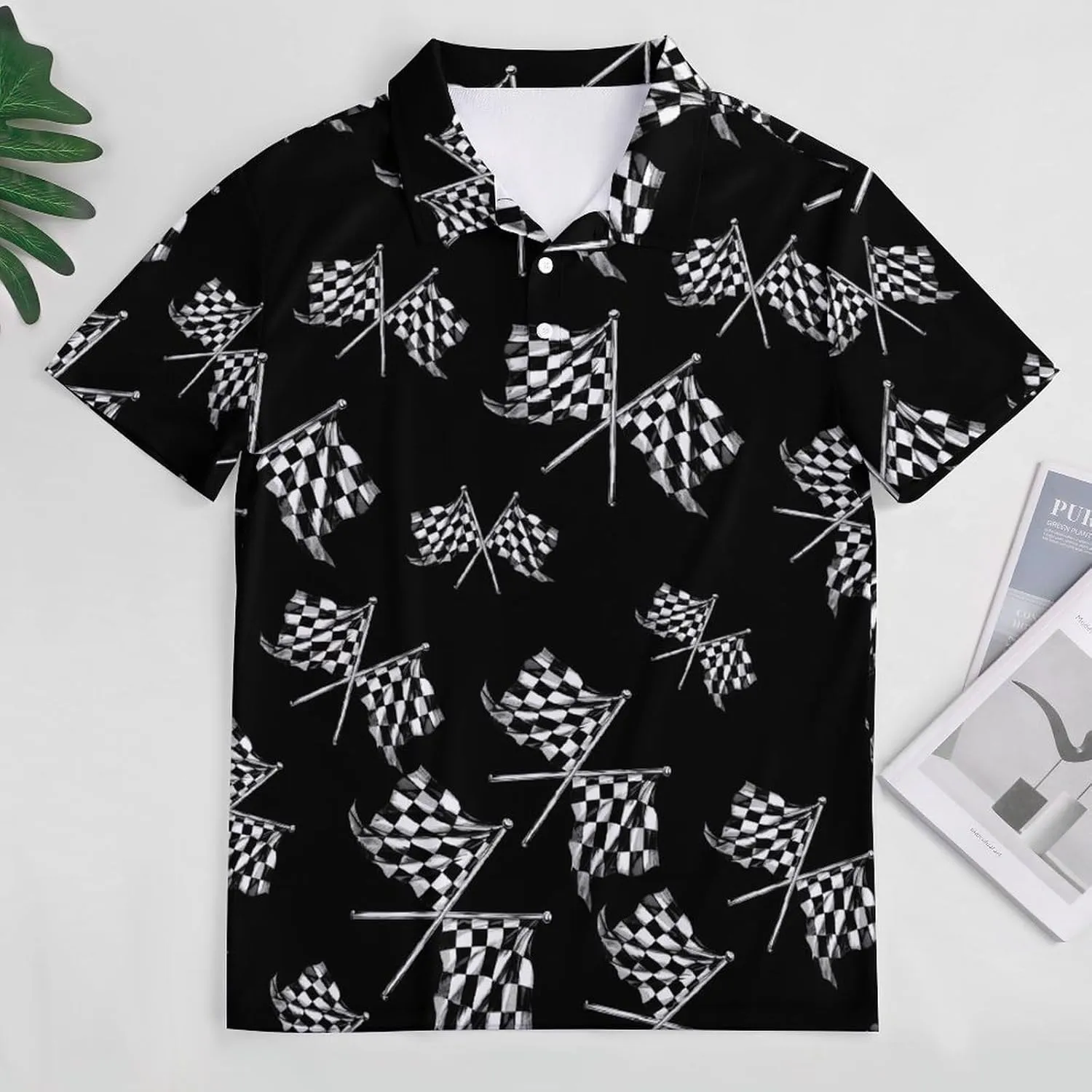 Racer Race Checkered Flags Women's Short Sleeve Polo Shirts Casual Collared T-Shirts Golf Shirts Sport Blouses Tops