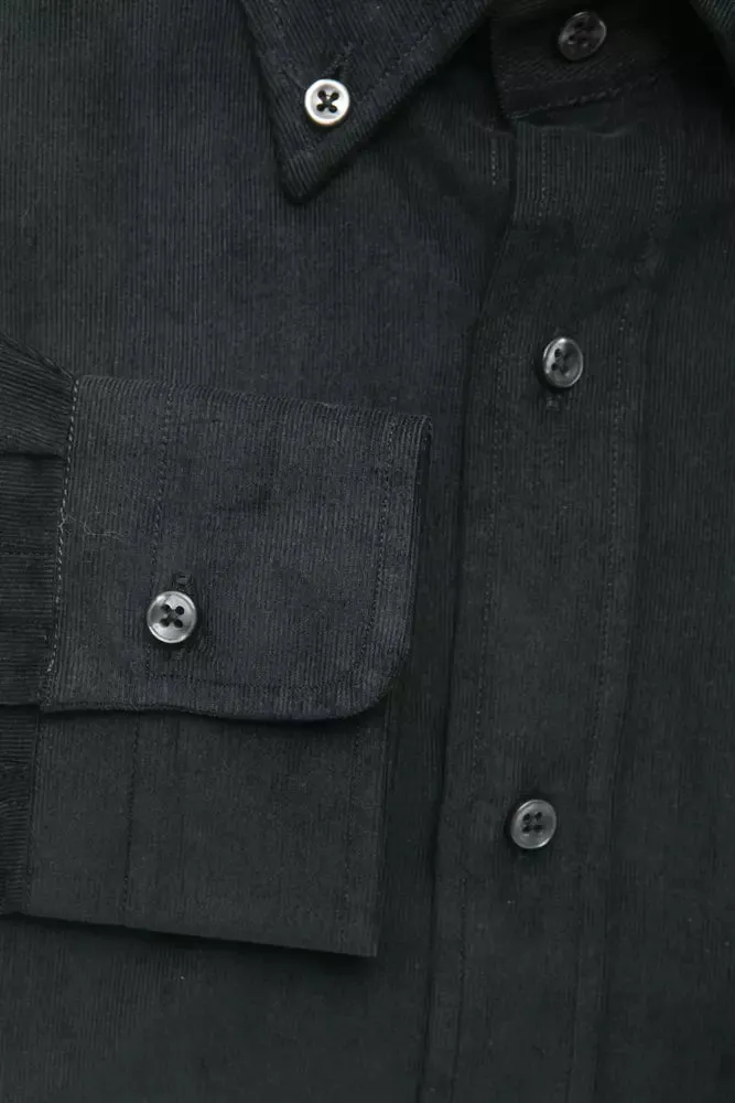 Robert Friedman Elegant Black Button-Down Cotton Shirt