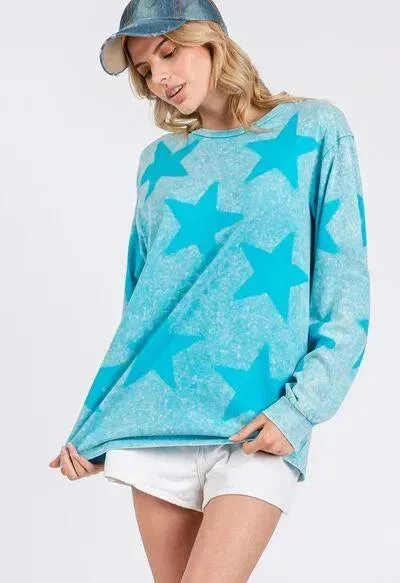 SAGE   FIG Mineral Wash Star Pattern T-Shirt