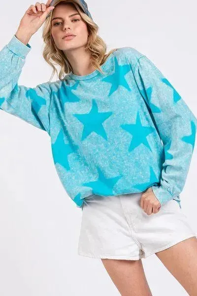 SAGE   FIG Mineral Wash Star Pattern T-Shirt