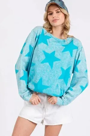 SAGE   FIG Mineral Wash Star Pattern T-Shirt