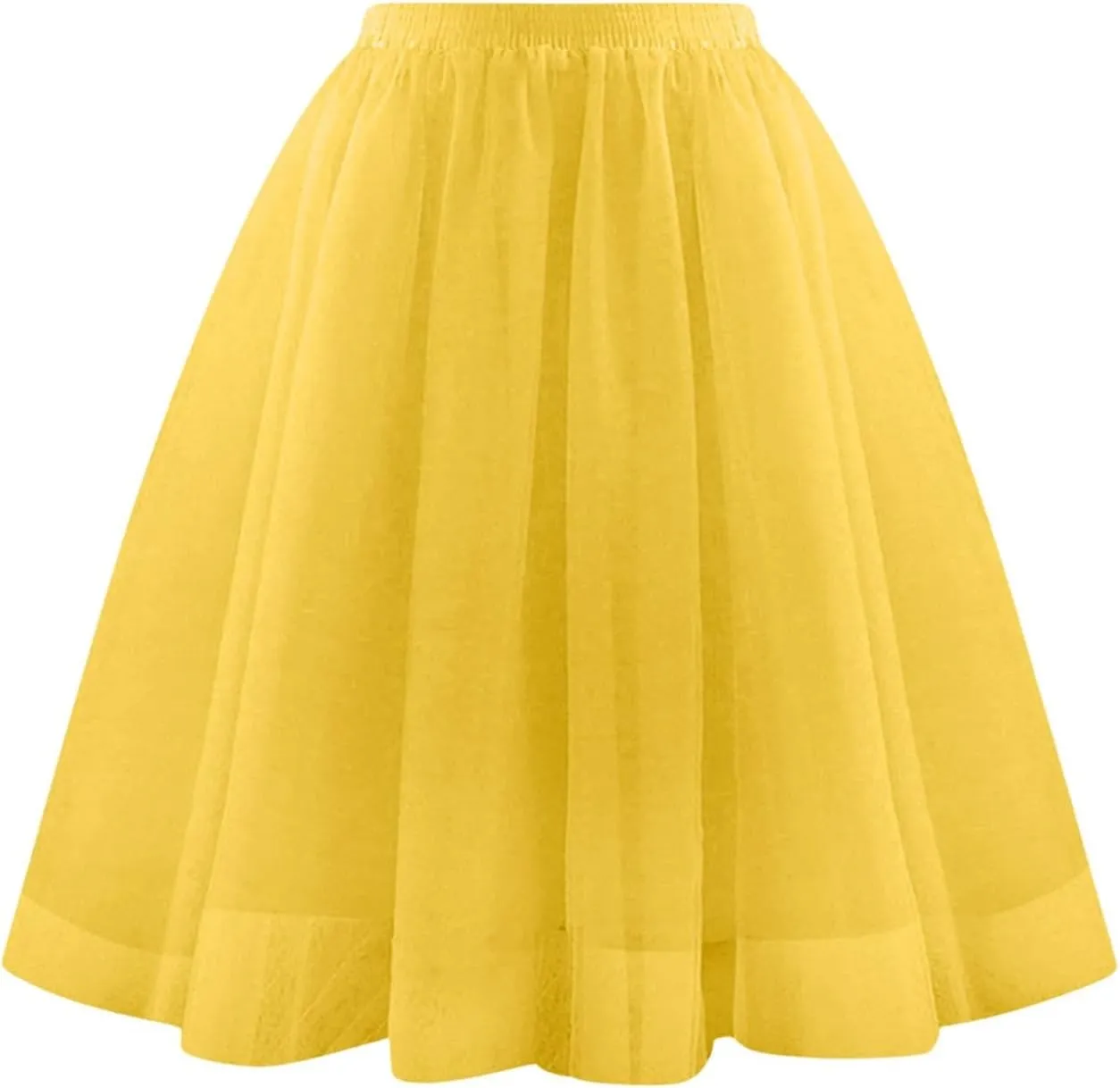 Satin Midi Skirt Waist Pleated Mesh Skirt Soft Drape Mid Length Skirt Large Size A Line Skirt Rose Fringe Table