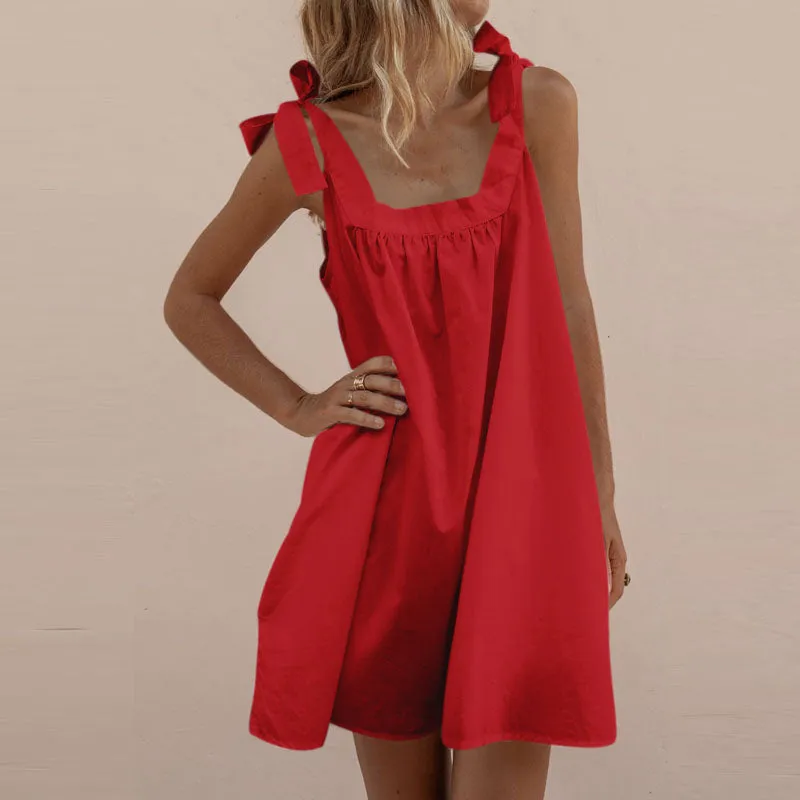 Simple Loose Strap Short A line Dress