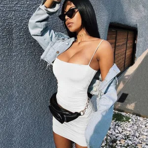 Solid Color Spaghetti Straps Women Slim Short Dress
