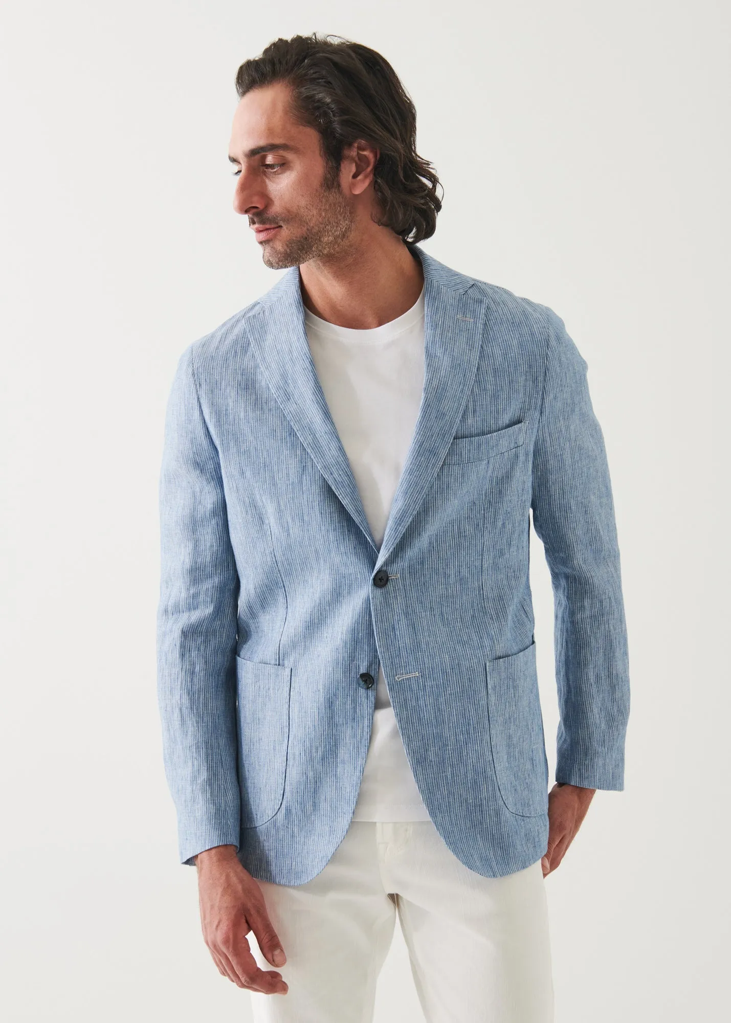 STRIPED LINEN TWO-BUTTON BLAZER