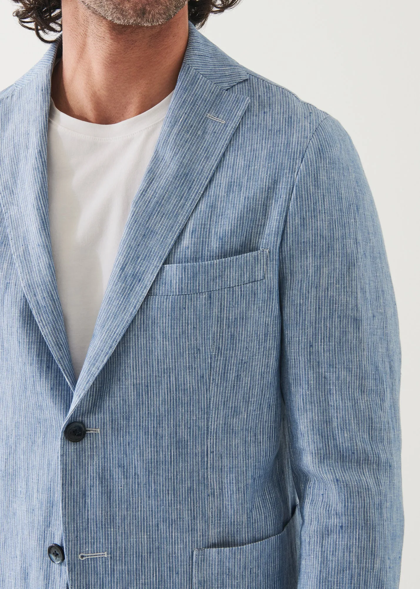 STRIPED LINEN TWO-BUTTON BLAZER