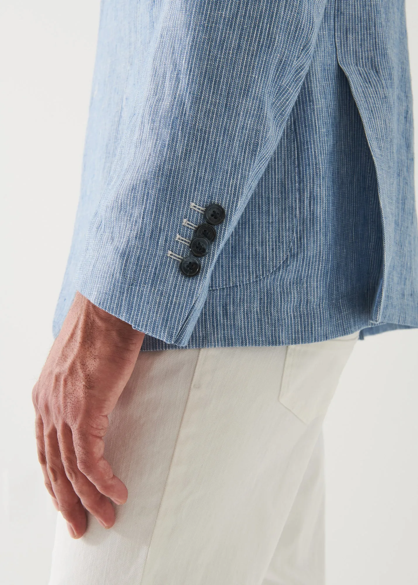 STRIPED LINEN TWO-BUTTON BLAZER