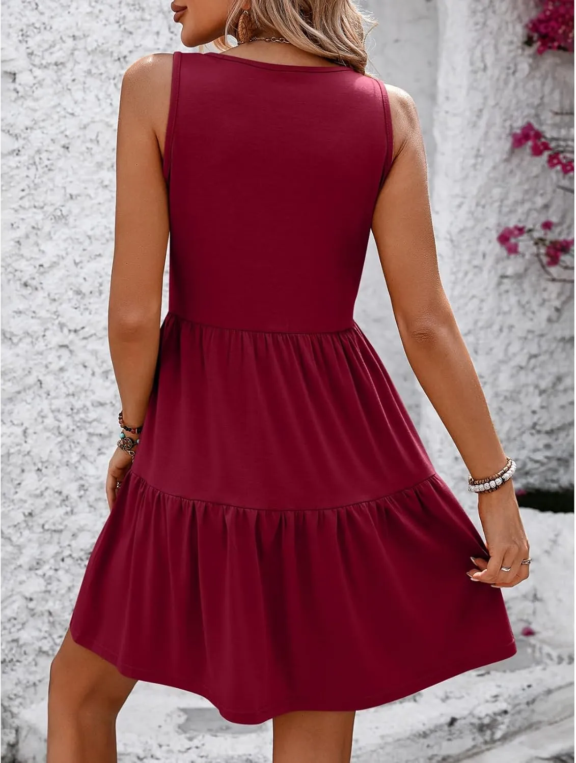 Summer Dresses for Women Sundresses Vacation Dress Sleeveless Tank Dress Solid Plain Flowy Ruffle Short Dresses